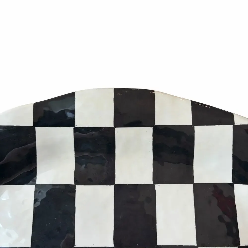 Black & White Checkered Melamine Large Serving Platter 13X18 Oval NEW